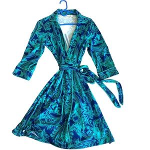 New York & Company blue and turquoise wrap dress-Size M